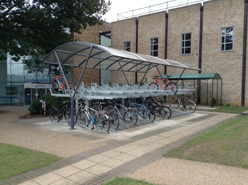 two tier bike racks and shelter outdoors