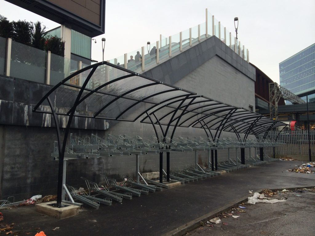 two tier bike racks and shelter